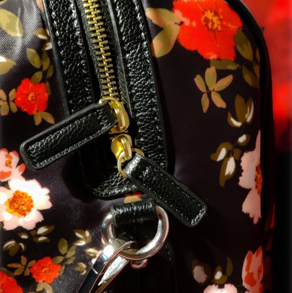Anthropologie black floral overlay large bag
